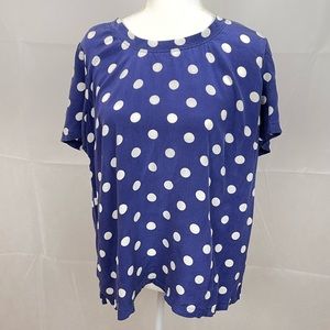 Pure Collection 100% Silk BlouseShort Sleeve Blue Polka Dot Size 14/16